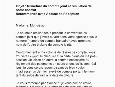 modele lettre de resiliation compte bancaire