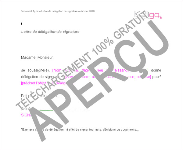 modele lettre delegation signature