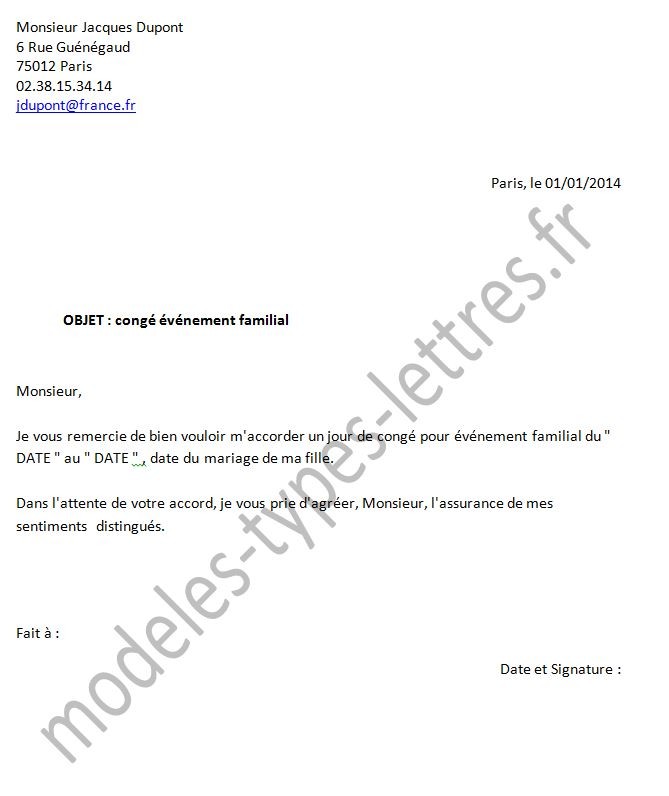 modele lettre demande conge parental