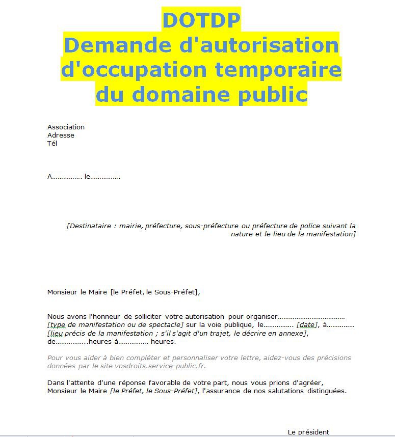modele lettre demande d'autorisation