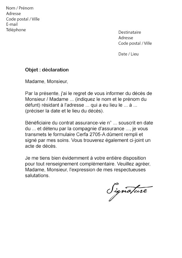 modele lettre demenagement impot