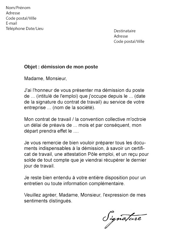modele lettre demission association