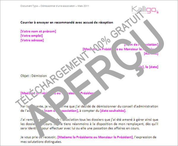 modele lettre demission association
