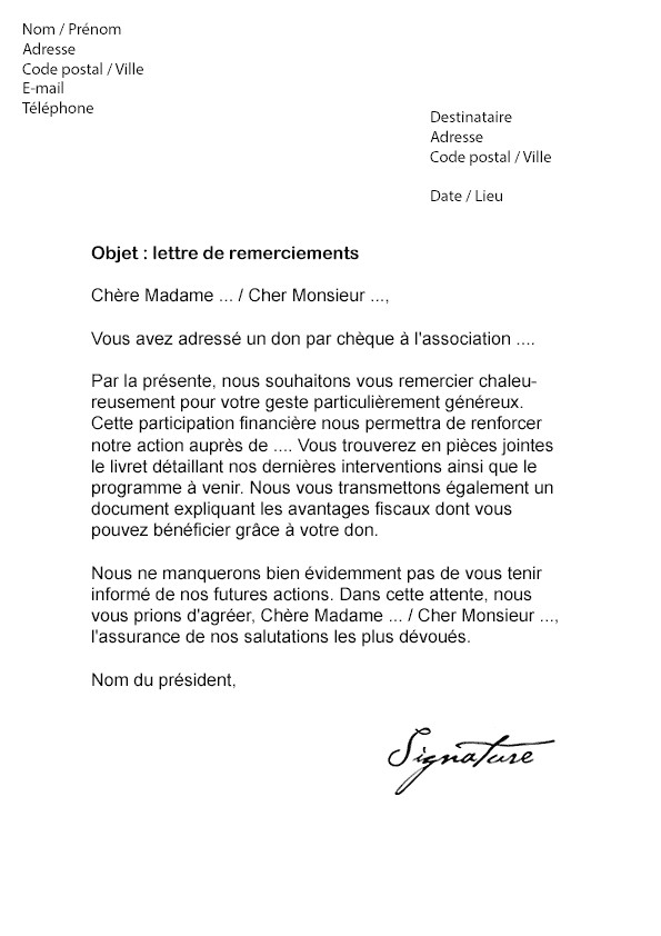 modele lettre don argent