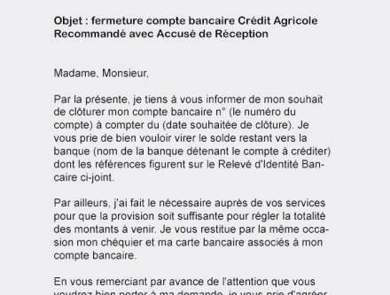 modele lettre fermeture compte bancaire