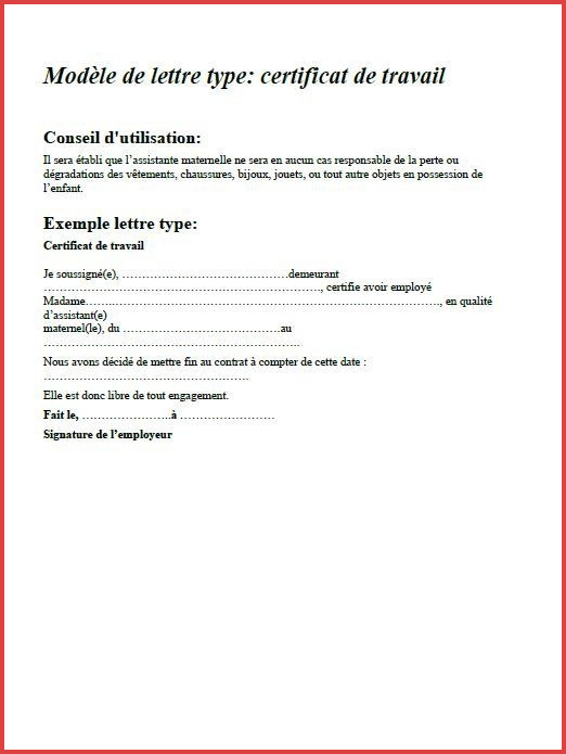 modele lettre fin de contrat nounou