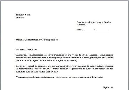 modele lettre impots gratuit