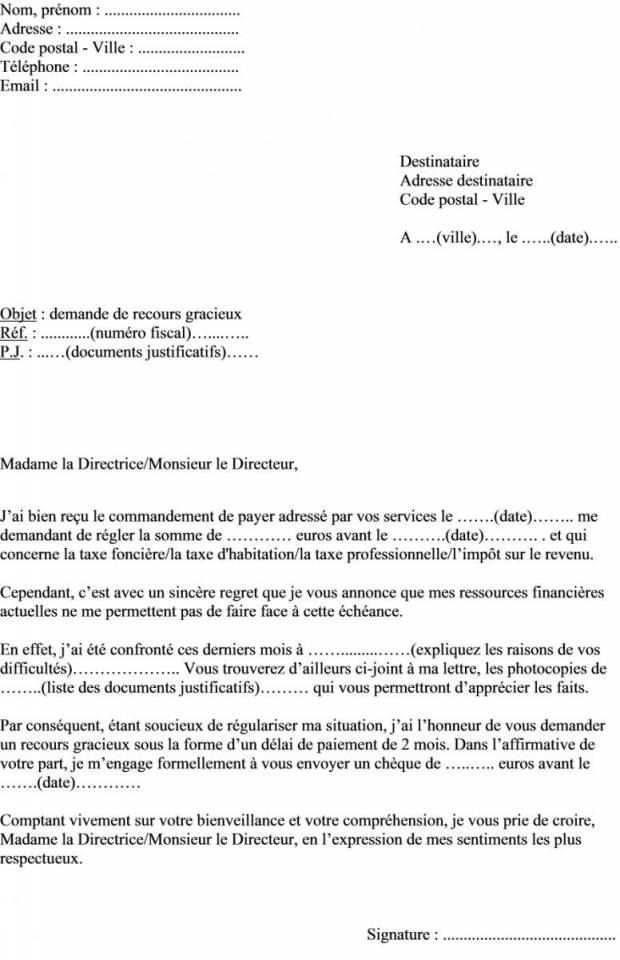 modele lettre impots recours gracieux