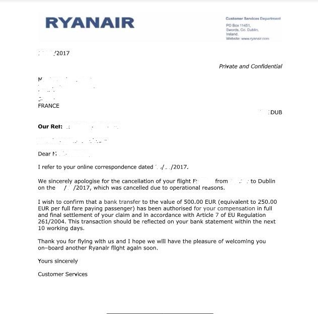 modele lettre indemnisation retard vol