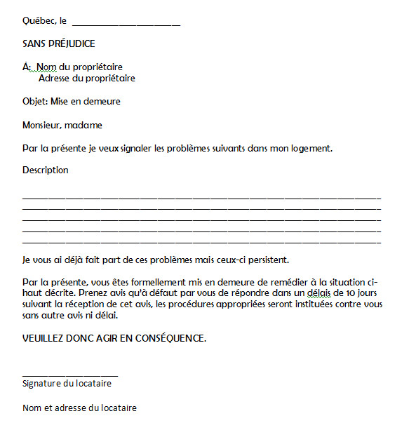 modele lettre mise en demeure proprietaire