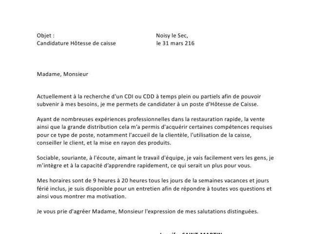 modele lettre motivation hotesse d'accueil