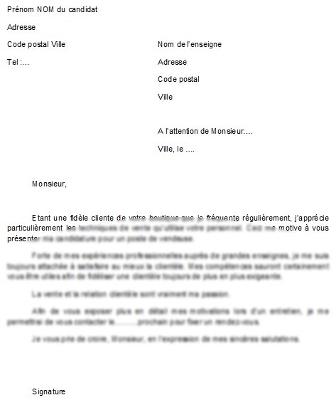 modele lettre motivation vendeuse