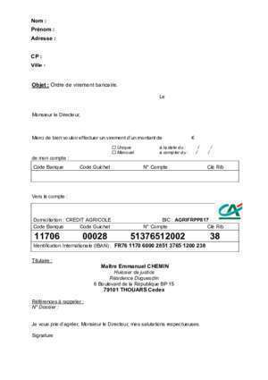 modele lettre ordre de virement bancaire