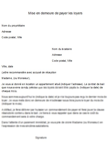 modele lettre paiement loyer