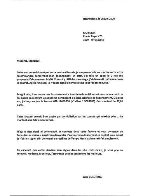 modele lettre pour reclamation