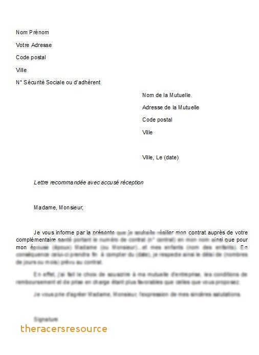 modele lettre pour resiliation