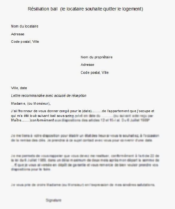 modele lettre preavis depart logement