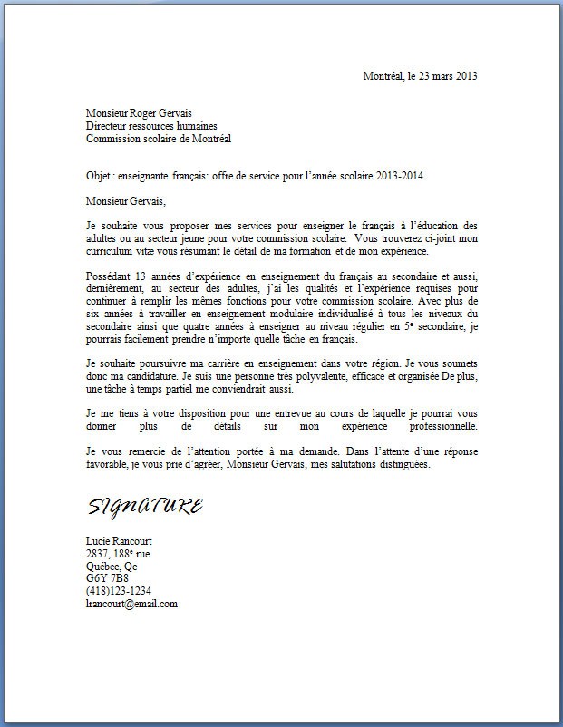 modele lettre quebec