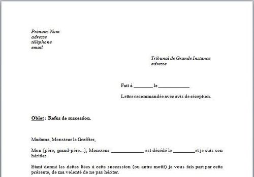 modele lettre renonciation heritage