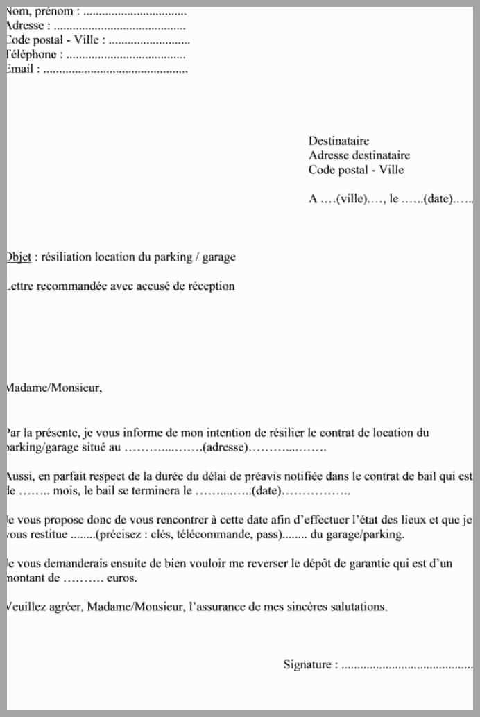 modele lettre resiliation bail 1 mois preavis