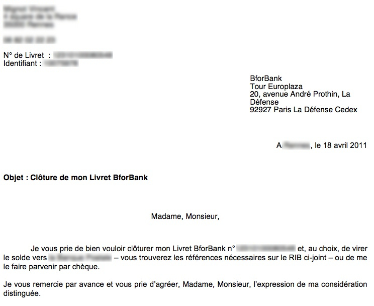 modele lettre resiliation banque