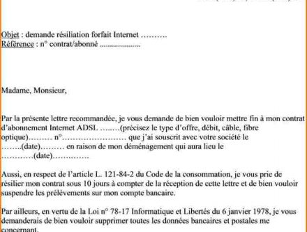 modele lettre resiliation numericable cause demenagement