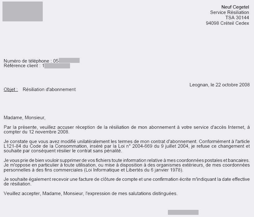 modele lettre resiliation orange internet