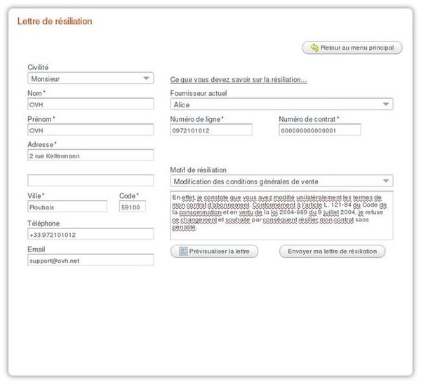 modele lettre resiliation orange internet