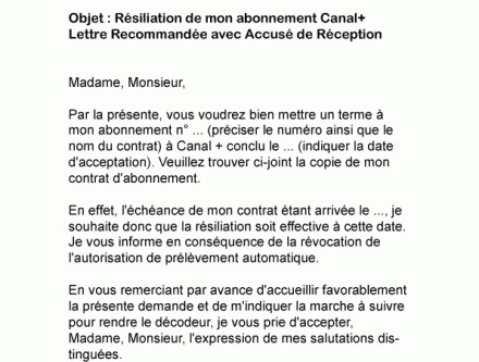 modele lettre resiliation sfr chomage