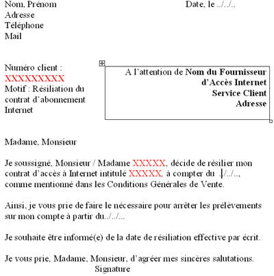 modele lettre resiliation telephone free