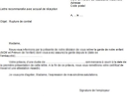 modele lettre rupture contrat assistance maternelle pour scolarisation
