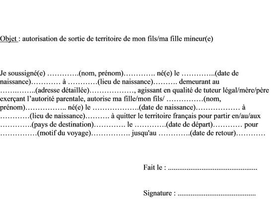 modele lettre sortie de territoire