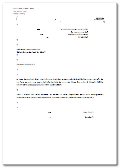 modele lettre suite deces