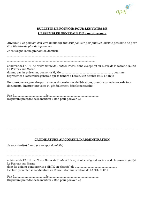 modele pouvoir assemblee generale