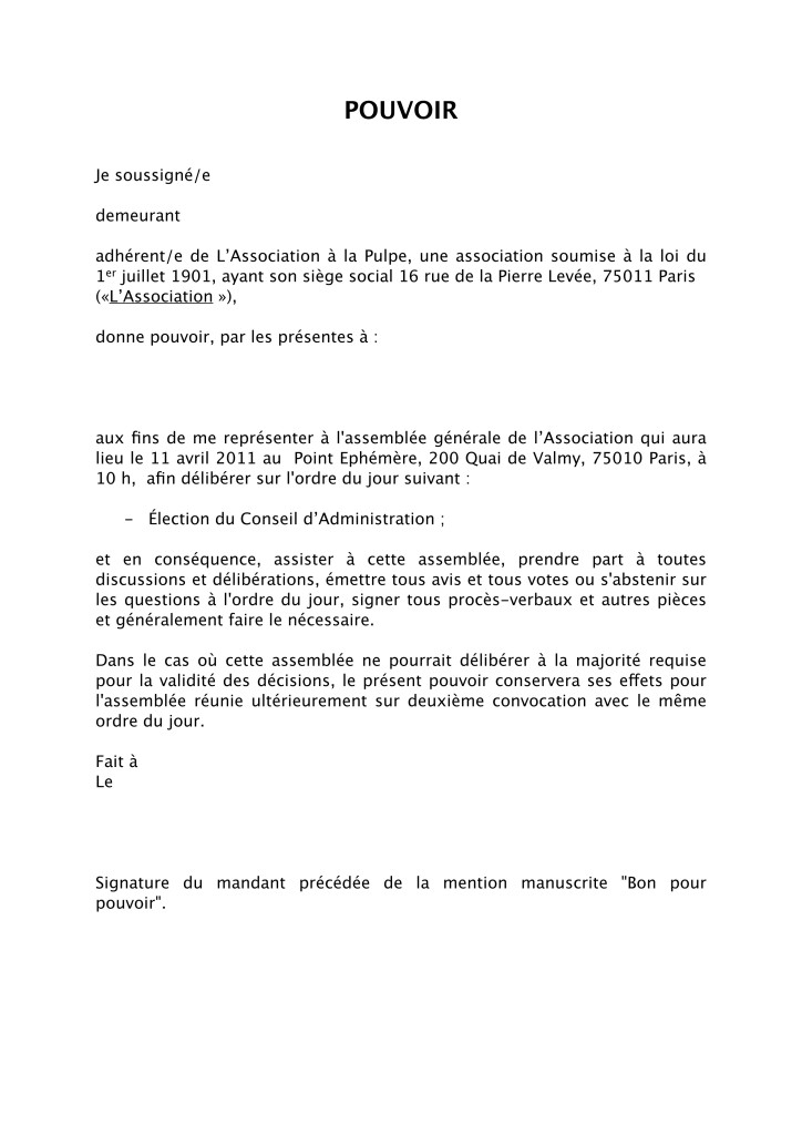 modele procuration pour avocat