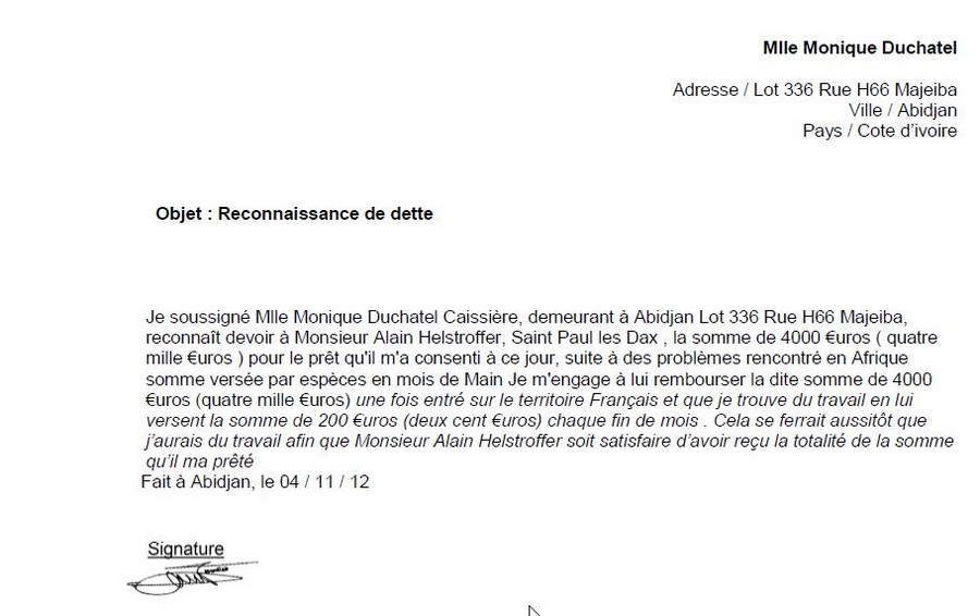 modele reconnaissance de dette gratuit