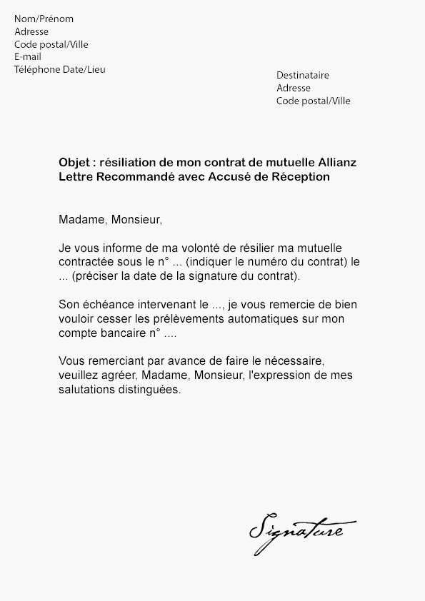 modele resiliation contrat de maintenance