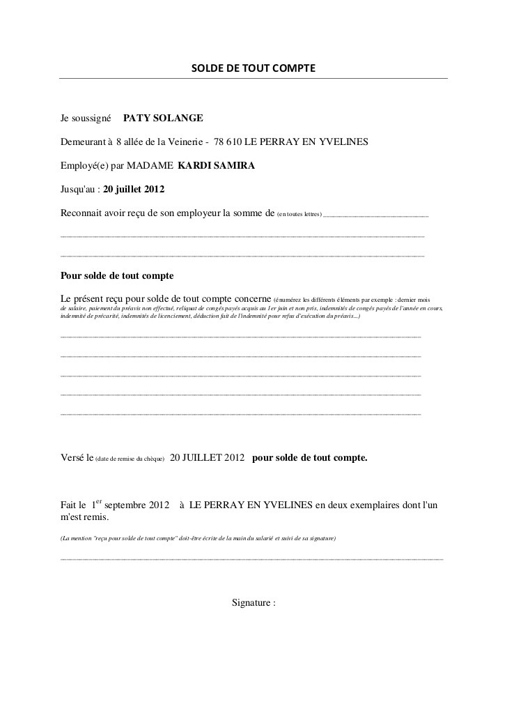 modele solde de tout compte cdd