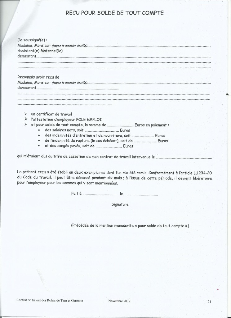 modele solde tout compte