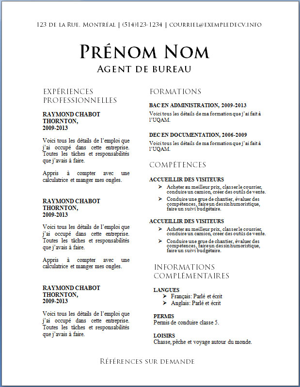 modeles de cv classique