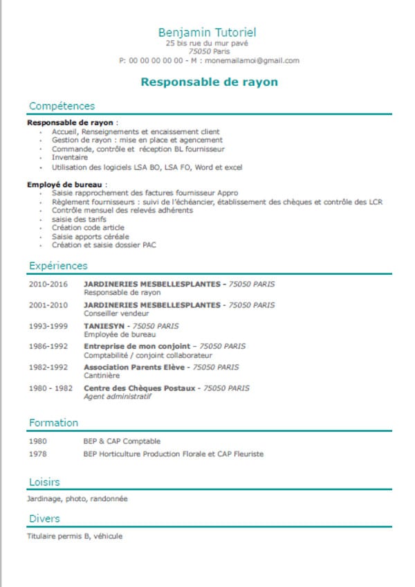 modeles de cv classique