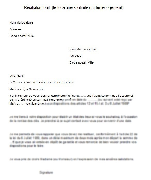 modeles de lettres resiliation de bail