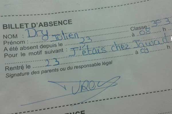mot d'absence pour l'ecole