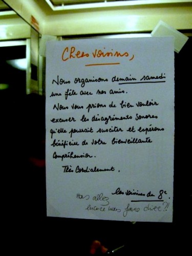 mot pour prevenir les voisins d'une fete