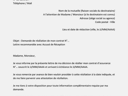 mutuelle resiliation lettre