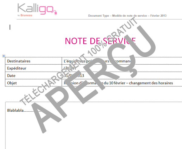 note de service type gratuit