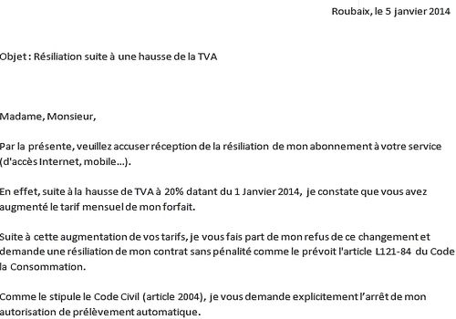 numericable resiliation lettre type