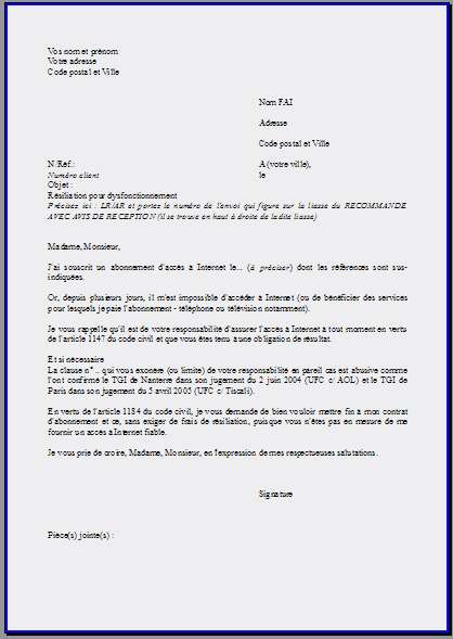 numericable resiliation lettre type
