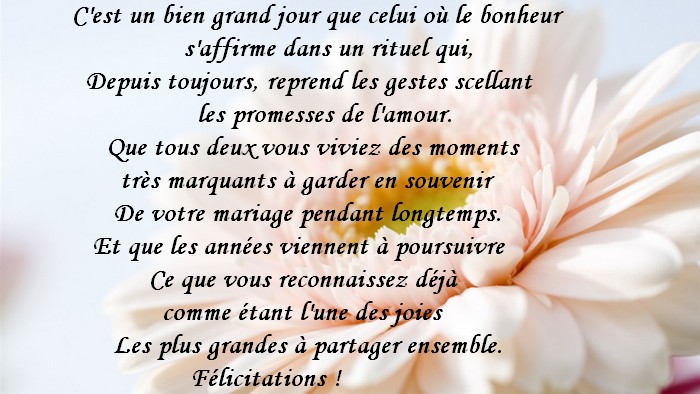 phrase felicitations mariage