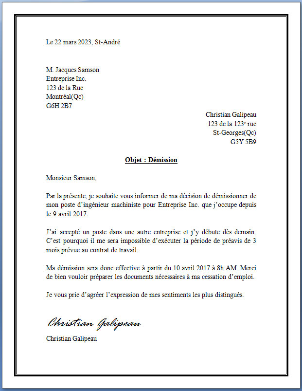 presentation type lettre